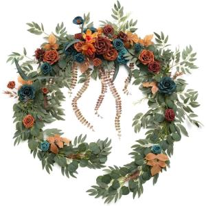 image:imageLings moment 9FT Spring Flower Garland Wedding Arch Flowers for Backdrop Decoration Eucalyptus amp Rose Artificial Floral Garland for Mantle  Sweetheart Head Table Decor for Reception Dusty BlueOrdark Teal  Burnt Orange