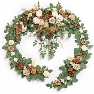 image:imageLings moment 9FT Spring Flower Garland Wedding Arch Flowers for Backdrop Decoration Eucalyptus amp Rose Artificial Floral Garland for Mantle  Sweetheart Head Table Decor for Reception Dusty BlueBrnbeige  Brown