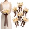 image:imageLings moment Artificial Bridesmaid Bouquets Set of 6Burgundy Wedding Flower Bouquets Pink Floral Bouquet Mashala Bridal Bouquets with RibbonCeremonyAnniversary7inch DiameterBrnsoft Peach  Brown