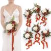 image:imageLings moment Artificial Bridesmaid Bouquets Set of 6Burgundy Wedding Flower Bouquets Pink Floral Bouquet Mashala Bridal Bouquets with RibbonCeremonyAnniversary7inch DiameterOrburnt Orange