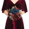 image:imageLings moment Artificial Wedding Flower Bouquets for Bridesmaids Ivory Floral Bouquet Beige Bridal Bouquets for Bridesmaids with Ribbon Ceremony Anniversary7inch DiameterBlunavy Blue  Burgundy Red