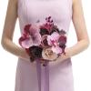 image:imageLings moment Artificial Wedding Flower Bouquets for Bridesmaids Ivory Floral Bouquet Beige Bridal Bouquets for Bridesmaids with Ribbon Ceremony Anniversary7inch DiameterDeep Plum