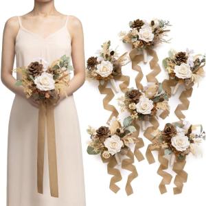image:imageLings moment Artificial Bridesmaid Bouquets Set of 6Burgundy Wedding Flower Bouquets Pink Floral Bouquet Mashala Bridal Bouquets with RibbonCeremonyAnniversary7inch DiameterBrnbrown  Beige