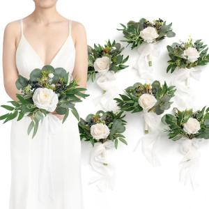 image:imageLings moment Artificial Bridesmaid Bouquets Set of 6Burgundy Wedding Flower Bouquets Pink Floral Bouquet Mashala Bridal Bouquets with RibbonCeremonyAnniversary7inch DiameterWhtwhite