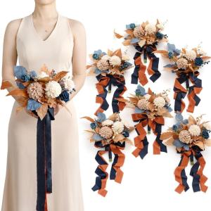 image:imageLings moment Artificial Bridesmaid Bouquets Set of 6Burgundy Wedding Flower Bouquets Pink Floral Bouquet Mashala Bridal Bouquets with RibbonCeremonyAnniversary7inch DiameterOrorange  Navy Blue