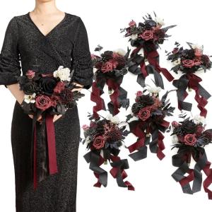 image:imageLings moment Artificial Bridesmaid Bouquets Set of 6Burgundy Wedding Flower Bouquets Pink Floral Bouquet Mashala Bridal Bouquets with RibbonCeremonyAnniversary7inch DiameterRedburgundy Red  Black