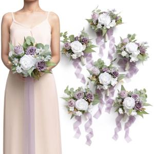 image:imageLings moment Artificial Bridesmaid Bouquets Set of 6Burgundy Wedding Flower Bouquets Pink Floral Bouquet Mashala Bridal Bouquets with RibbonCeremonyAnniversary7inch DiameterPrlilac  Cream