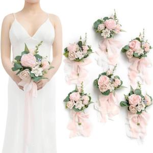 image:imageLings moment Artificial Bridesmaid Bouquets Set of 6Burgundy Wedding Flower Bouquets Pink Floral Bouquet Mashala Bridal Bouquets with RibbonCeremonyAnniversary7inch DiameterPkblush  Cream