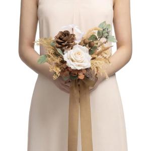 image:imageLings moment Artificial Wedding Flower Bouquets for Bridesmaids Ivory Floral Bouquet Beige Bridal Bouquets for Bridesmaids with Ribbon Ceremony Anniversary7inch DiameterBrnbeige Brown