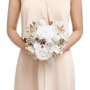image:imageLings moment Artificial Wedding Flower Bouquets for Bridesmaids Ivory Floral Bouquet Beige Bridal Bouquets for Bridesmaids with Ribbon Ceremony Anniversary7inch DiameterBrsand Beige