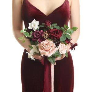 image:imageLings moment Artificial Wedding Flower Bouquets for Bridesmaids Ivory Floral Bouquet Beige Bridal Bouquets for Bridesmaids with Ribbon Ceremony Anniversary7inch DiameterRedmarsala  Blush Pink