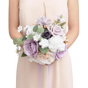 image:imageLings moment Artificial Wedding Flower Bouquets for Bridesmaids Ivory Floral Bouquet Beige Bridal Bouquets for Bridesmaids with Ribbon Ceremony Anniversary7inch DiameterPrplgold  Lilac