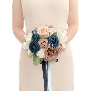 image:imageLings moment Artificial Wedding Flower Bouquets for Bridesmaids Ivory Floral Bouquet Beige Bridal Bouquets for Bridesmaids with Ribbon Ceremony Anniversary7inch DiameterPkdusty Rose  Navy