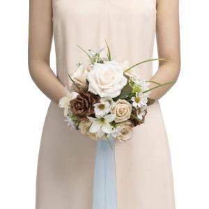 image:imageLings moment Artificial Wedding Flower Bouquets for Bridesmaids Ivory Floral Bouquet Beige Bridal Bouquets for Bridesmaids with Ribbon Ceremony Anniversary7inch DiameterBrnbrown