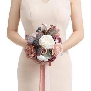 image:imageLings moment Artificial Wedding Flower Bouquets for Bridesmaids Ivory Floral Bouquet Beige Bridal Bouquets for Bridesmaids with Ribbon Ceremony Anniversary7inch DiameterPkdusty Rose  Mauve
