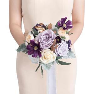 image:imageLings moment Artificial Wedding Flower Bouquets for Bridesmaids Ivory Floral Bouquet Beige Bridal Bouquets for Bridesmaids with Ribbon Ceremony Anniversary7inch DiameterPrpllilac  Gold