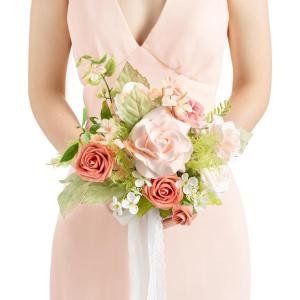 image:imageLings moment Artificial Wedding Flower Bouquets for Bridesmaids Ivory Floral Bouquet Beige Bridal Bouquets for Bridesmaids with Ribbon Ceremony Anniversary7inch DiameterPkblush Garden