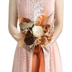 image:imageLings moment Artificial Wedding Flower Bouquets for Bridesmaids Ivory Floral Bouquet Beige Bridal Bouquets for Bridesmaids with Ribbon Ceremony Anniversary7inch DiameterOrboho  Terracotta
