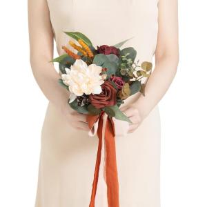 image:imageLings moment Artificial Wedding Flower Bouquets for Bridesmaids Ivory Floral Bouquet Beige Bridal Bouquets for Bridesmaids with Ribbon Ceremony Anniversary7inch DiameterOrburnt Orange