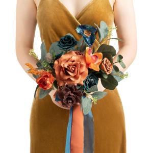 image:imageLings moment Artificial Wedding Flower Bouquets for Bridesmaids Ivory Floral Bouquet Beige Bridal Bouquets for Bridesmaids with Ribbon Ceremony Anniversary7inch DiameterOrorange  Dark Teal