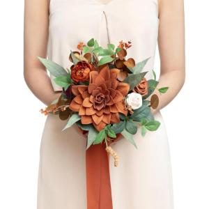 image:imageLings moment Artificial Wedding Flower Bouquets for Bridesmaids Ivory Floral Bouquet Beige Bridal Bouquets for Bridesmaids with Ribbon Ceremony Anniversary7inch DiameterOrposysunset Terracotta