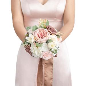 image:imageLings moment Artificial Wedding Flower Bouquets for Bridesmaids Ivory Floral Bouquet Beige Bridal Bouquets for Bridesmaids with Ribbon Ceremony Anniversary7inch DiameterPkdusty Rose  Cream