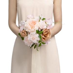 image:imageLings moment Artificial Wedding Flower Bouquets for Bridesmaids Ivory Floral Bouquet Beige Bridal Bouquets for Bridesmaids with Ribbon Ceremony Anniversary7inch DiameterPksand Beige