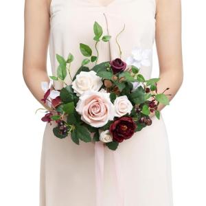 image:imageLings moment Artificial Wedding Flower Bouquets for Bridesmaids Ivory Floral Bouquet Beige Bridal Bouquets for Bridesmaids with Ribbon Ceremony Anniversary7inch DiameterRedposyblush  Marsala
