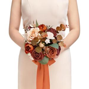 image:imageLings moment Artificial Wedding Flower Bouquets for Bridesmaids Ivory Floral Bouquet Beige Bridal Bouquets for Bridesmaids with Ribbon Ceremony Anniversary7inch DiameterOrgradual Terracotta