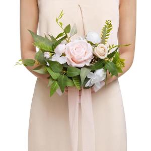 image:imageLings moment Artificial Wedding Flower Bouquets for Bridesmaids Ivory Floral Bouquet Beige Bridal Bouquets for Bridesmaids with Ribbon Ceremony Anniversary7inch DiameterPkposyblush  Cream