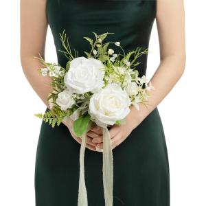 image:imageLings moment Artificial Wedding Flower Bouquets for Bridesmaids Ivory Floral Bouquet Beige Bridal Bouquets for Bridesmaids with Ribbon Ceremony Anniversary7inch DiameterWhtlily of the Valley White