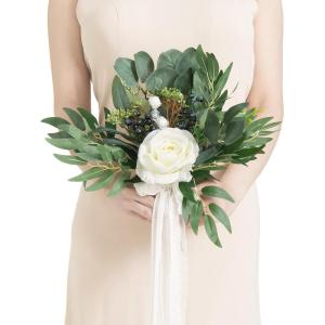 image:imageLings moment Artificial Wedding Flower Bouquets for Bridesmaids Ivory Floral Bouquet Beige Bridal Bouquets for Bridesmaids with Ribbon Ceremony Anniversary7inch DiameterWhtwhite