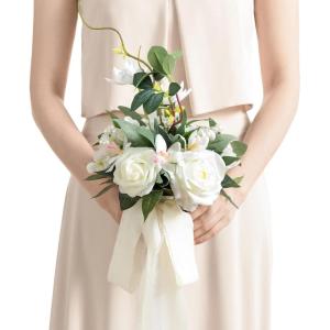 image:imageLings moment Artificial Wedding Flower Bouquets for Bridesmaids Ivory Floral Bouquet Beige Bridal Bouquets for Bridesmaids with Ribbon Ceremony Anniversary7inch DiameterWhtwhite  Sage