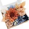 image:imageLings Moment Fake Flowers Box Faux Peony Artificial Dahlia Foam Roses Silk Carnation for Centerpiece Bouquet Wedding Floral Arrangement Bridal Shower Party Earth Brown amp Butter Yellow Deluxe ComboOrburnt Orange  Navy