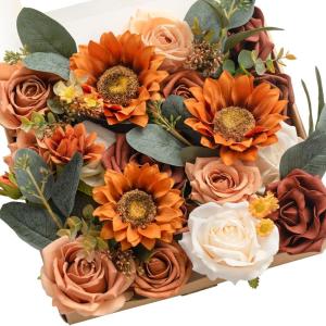 image:imageLings Moment Fake Flowers Box Faux Peony Artificial Dahlia Foam Roses Silk Carnation for Centerpiece Bouquet Wedding Floral Arrangement Bridal Shower Party Earth Brown amp Butter Yellow Deluxe ComboOrorange Sunflower  Burnt Orange