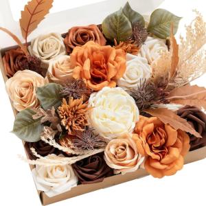 image:imageLings Moment Fake Flowers Box Faux Peony Artificial Dahlia Foam Roses Silk Carnation for Centerpiece Bouquet Wedding Floral Arrangement Bridal Shower Party Earth Brown amp Butter Yellow Deluxe ComboOrterracotta  Cream