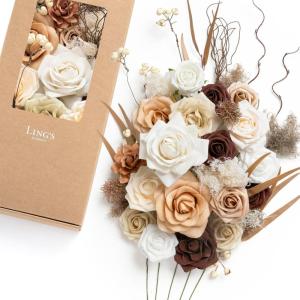 image:imageLings Moment Fake Flowers Box Faux Peony Artificial Dahlia Foam Roses Silk Carnation for Centerpiece Bouquet Wedding Floral Arrangement Bridal Shower Party Earth Brown amp Butter Yellow Deluxe ComboBegsand Beige  Walnut Brown