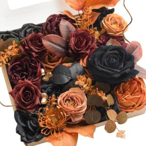 image:imageLings Moment Fake Flowers Box Faux Peony Artificial Dahlia Foam Roses Silk Carnation for Centerpiece Bouquet Wedding Floral Arrangement Bridal Shower Party Earth Brown amp Butter Yellow Deluxe ComboBlkblack  Orange