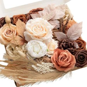 image:imageLings Moment Fake Flowers Box Faux Peony Artificial Dahlia Foam Roses Silk Carnation for Centerpiece Bouquet Wedding Floral Arrangement Bridal Shower Party Earth Brown amp Butter Yellow Deluxe ComboBegboho  Sepia