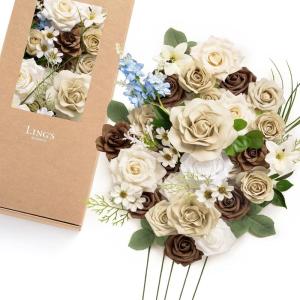 image:imageLings Moment Fake Flowers Box Faux Peony Artificial Dahlia Foam Roses Silk Carnation for Centerpiece Bouquet Wedding Floral Arrangement Bridal Shower Party Earth Brown amp Butter Yellow Deluxe ComboBegtawny Beige  Earth Brown