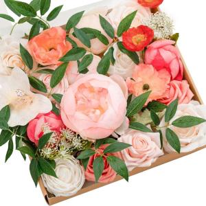 image:imageLings moment Fake Flowers Box Faux Artificial Sweet Peas Foam Roses Silk Carnations for Centerpieces Bouquet Wedding Floral Arrangements Bridal Shower Party Dusty Rose amp Sand Beige Deluxe ComboPkcoral  Ivory