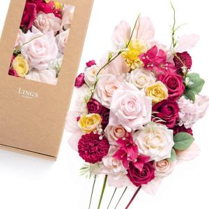 image:imageLings moment Fake Flowers Box Faux Artificial Sweet Peas Foam Roses Silk Carnations for Centerpieces Bouquet Wedding Floral Arrangements Bridal Shower Party Dusty Rose amp Sand Beige Deluxe ComboPkhot Pink  Blush