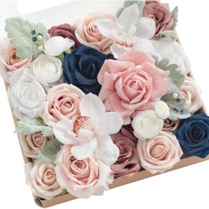 image:imageLings moment Fake Flowers Box Faux Artificial Sweet Peas Foam Roses Silk Carnations for Centerpieces Bouquet Wedding Floral Arrangements Bridal Shower Party Dusty Rose amp Sand Beige Deluxe ComboPkdusty Rose  Navy