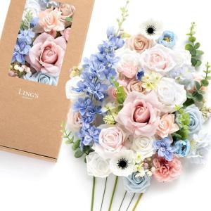 image:imageLings moment Fake Flowers Box Faux Artificial Sweet Peas Foam Roses Silk Carnations for Centerpieces Bouquet Wedding Floral Arrangements Bridal Shower Party Dusty Rose amp Sand Beige Deluxe ComboPkenglish Pastel