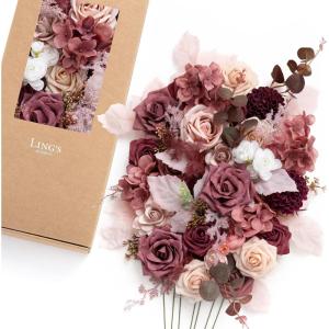 image:imageLings moment Fake Flowers Box Faux Artificial Sweet Peas Foam Roses Silk Carnations for Centerpieces Bouquet Wedding Floral Arrangements Bridal Shower Party Dusty Rose amp Sand Beige Deluxe ComboPkcinnamon Rose  Cream