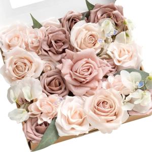 image:imageLings moment Fake Flowers Box Faux Artificial Sweet Peas Foam Roses Silk Carnations for Centerpieces Bouquet Wedding Floral Arrangements Bridal Shower Party Dusty Rose amp Sand Beige Deluxe ComboPkdusty Rose  Cream