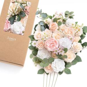 image:imageLings moment Fake Flowers Box Faux Artificial Sweet Peas Foam Roses Silk Carnations for Centerpieces Bouquet Wedding Floral Arrangements Bridal Shower Party Dusty Rose amp Sand Beige Deluxe ComboPkcream  Blush