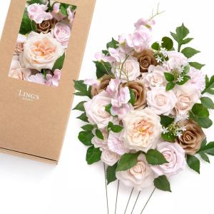 image:imageLings moment Fake Flowers Box Faux Artificial Sweet Peas Foam Roses Silk Carnations for Centerpieces Bouquet Wedding Floral Arrangements Bridal Shower Party Dusty Rose amp Sand Beige Deluxe ComboPkpowder Pink  Sand Beige