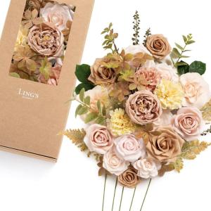 image:imageLings moment Fake Flowers Box Faux Artificial Sweet Peas Foam Roses Silk Carnations for Centerpieces Bouquet Wedding Floral Arrangements Bridal Shower Party Dusty Rose amp Sand Beige Deluxe ComboPkdusty Rose  Sand Beige