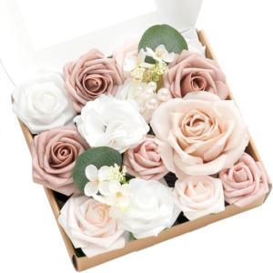 image:imageLings moment Fake Flowers Box Faux Artificial Sweet Peas Foam Roses Silk Carnations for Centerpieces Bouquet Wedding Floral Arrangements Bridal Shower Party Dusty Rose amp Sand Beige Deluxe ComboPkdusty Rose  White